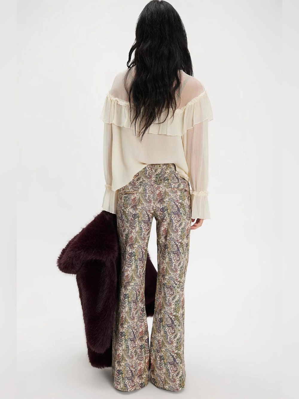 Free People Aster Jacquard Flare Trouser Pants Paisley Boho Tapestry Size 14 - Picture 4 of 15